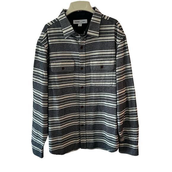 NEW Old Navy Flannel Shacket Shirt Men's XL Blue White Stripe Heavy Outdoor NWT - Picture 1 of 9